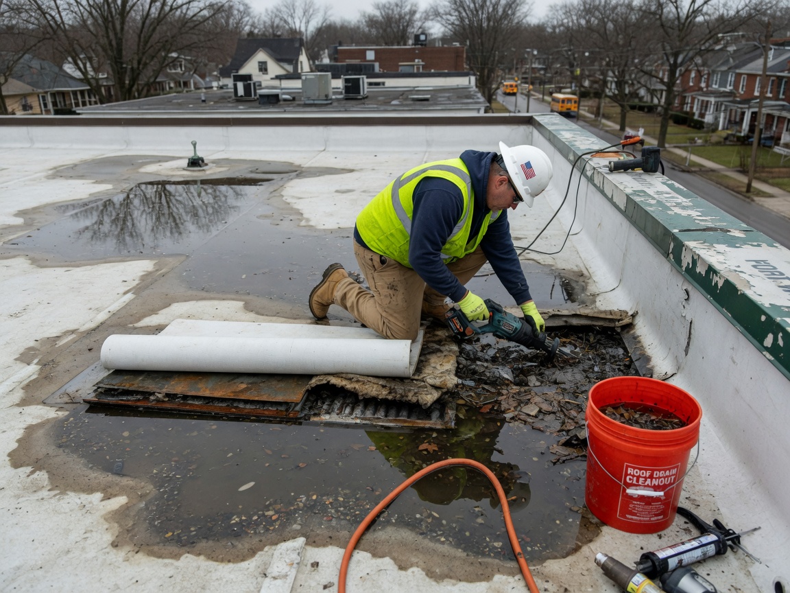 Flat Roof Ponding Water & Drainage Repair in Fort Wayne